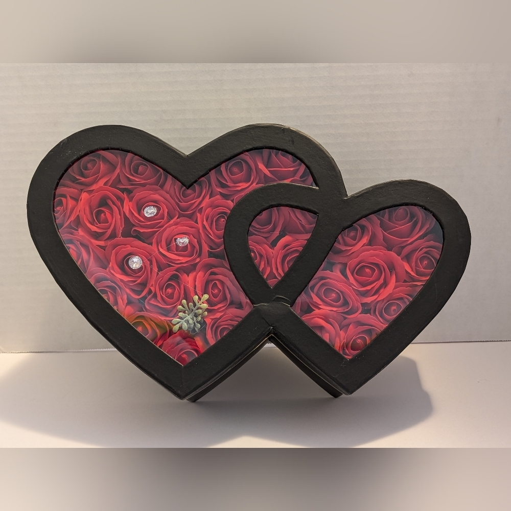 Heart-Shaped Black and Red Rose Frame with soap flowers that light up